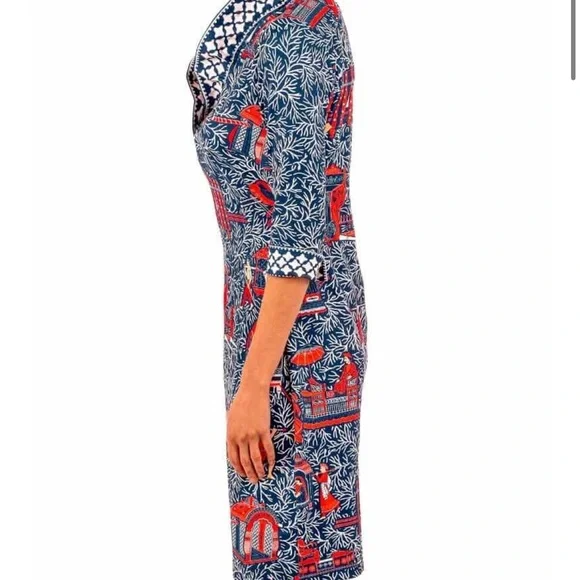 Gretchen Scott Designs Blue and Red Wrap Dress with Plunge Neckline - Picture 2 of 3